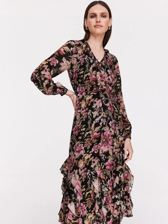 Viscose midi dress with flowers