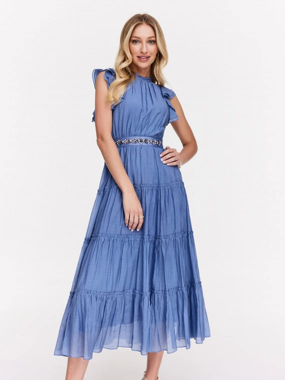 Blue sash dress with crystals