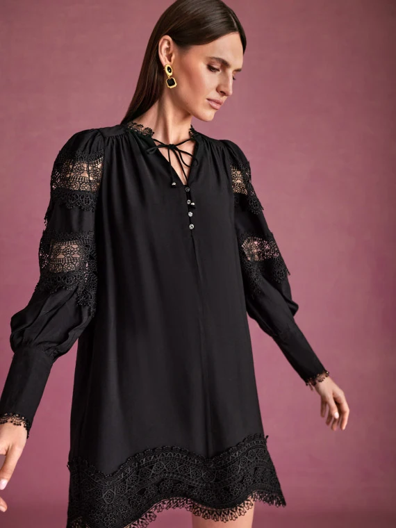 Black short dress with decorative lace