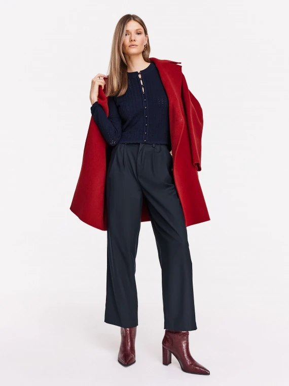 Navy blue culotte pants with wide legs