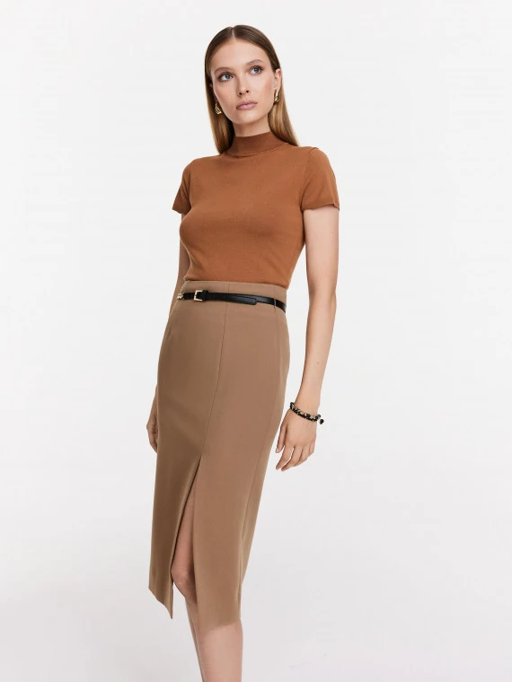 Beige pencil skirt with slit