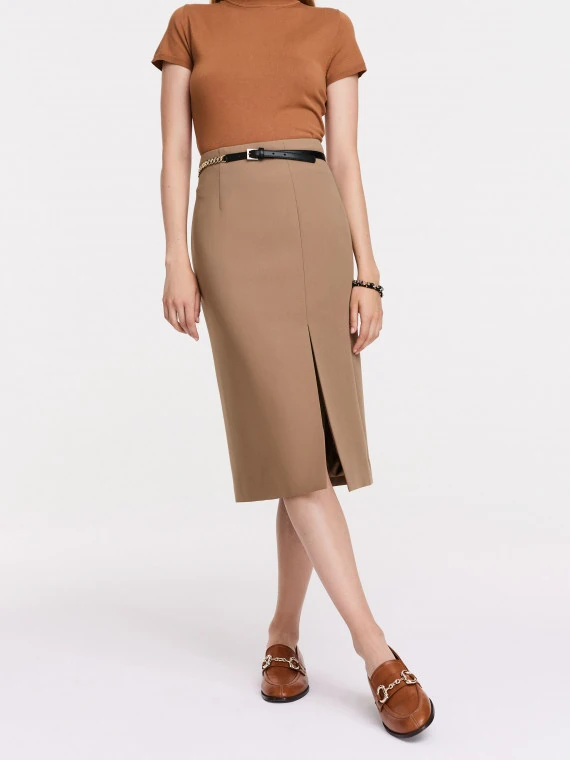 Beige pencil skirt with slit