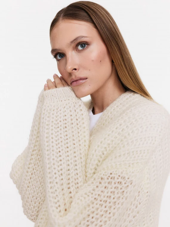 Cream openwork sweater with mohair