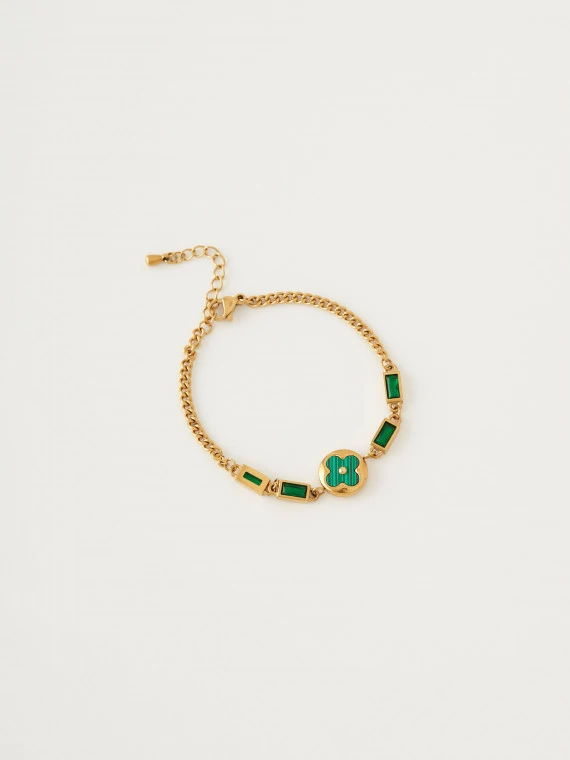 Gold color bracelet with green stones