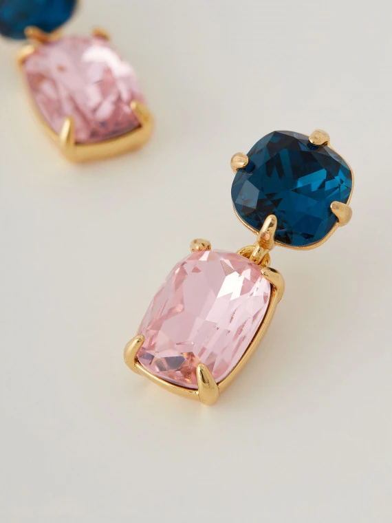 Elegant navy blue and pink rhinestone earrings