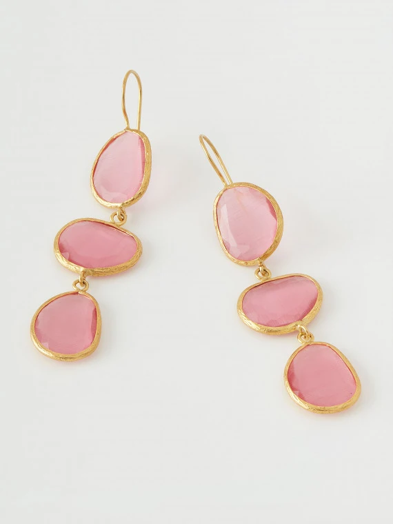Earrings with pink stones cat eye