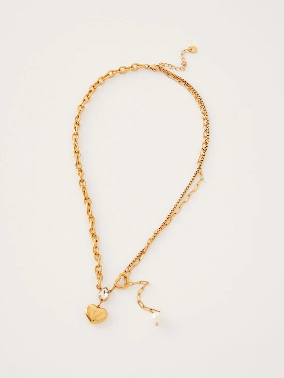 Gold-plated steel necklace with heart-shaped pendant