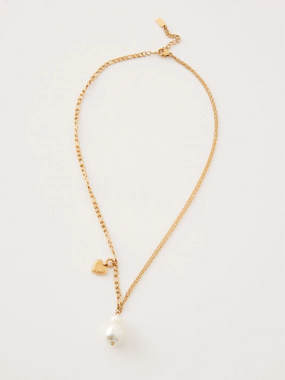 Gold-plated stainless steel necklace with natural pearl