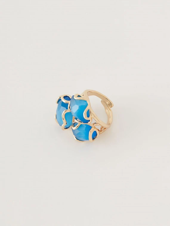 Gold-plated ring with blue stones