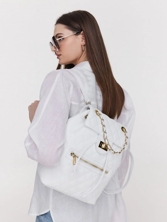 White quilted leather backpack