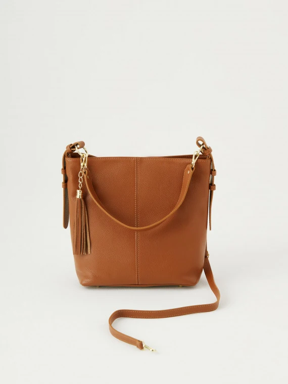 Brown natural leather shopper bag