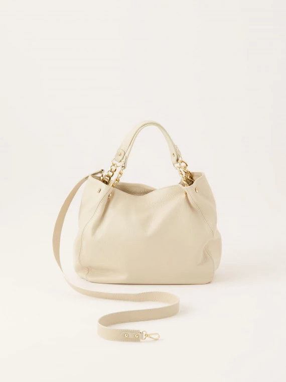Leather shopper bag in cream color