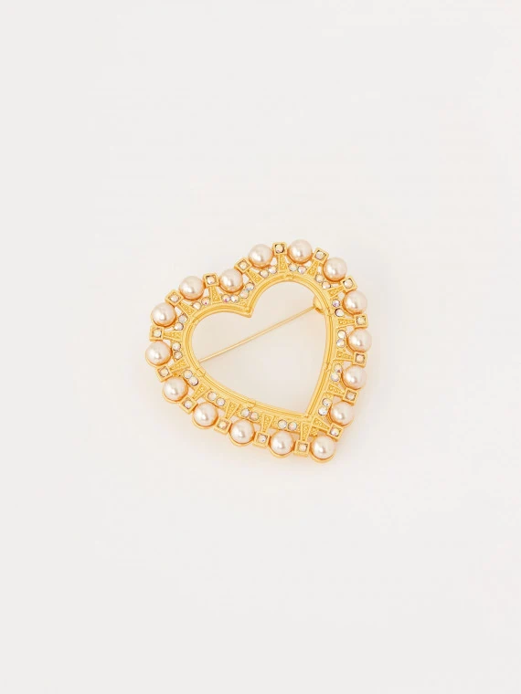 Gold-plated heart-shaped brooch
