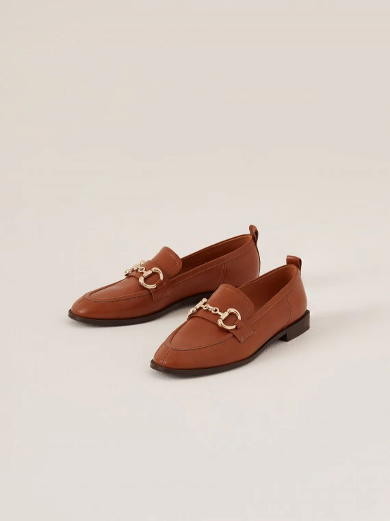 Elegant brown leather moccasins