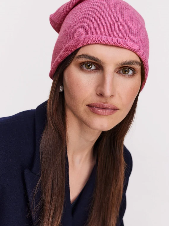 Pink cashmere-infused yarn hat