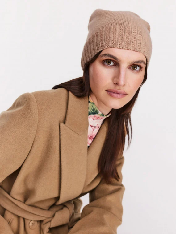 Beige cashmere-blend wool cap