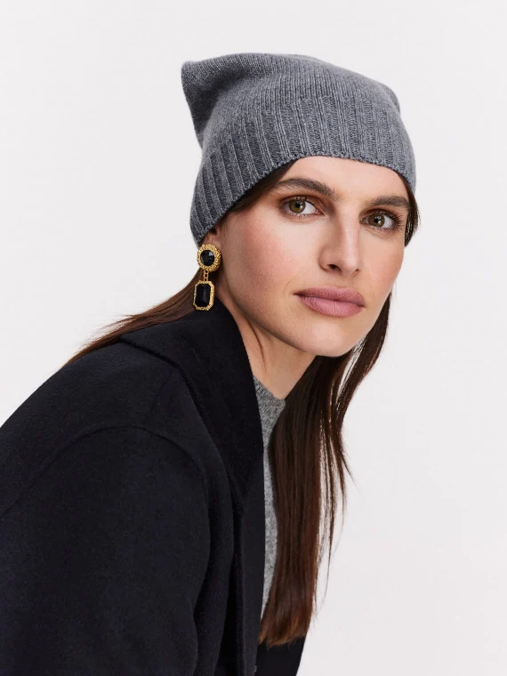 Grey cashmere-blend wool hat