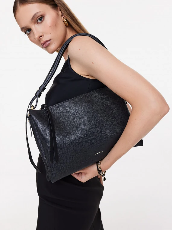 Black natural leather handbag