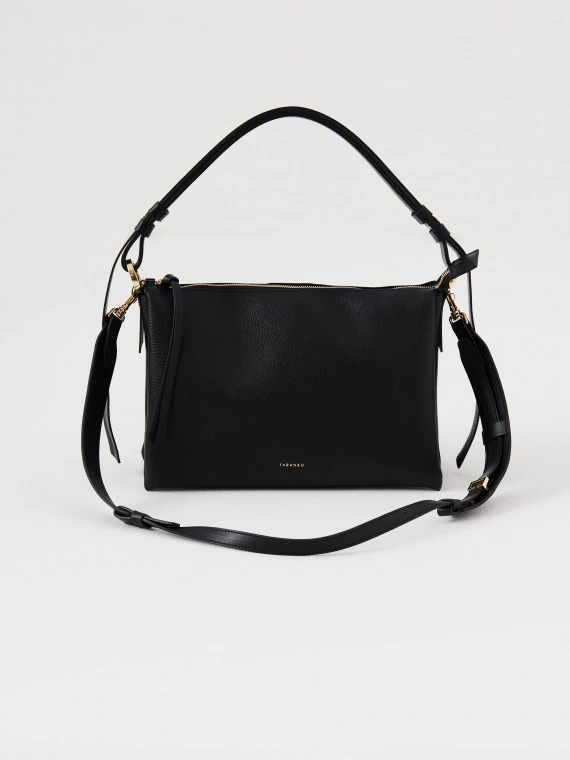 Black natural leather handbag