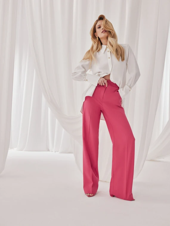 Pink high-waisted suit pants