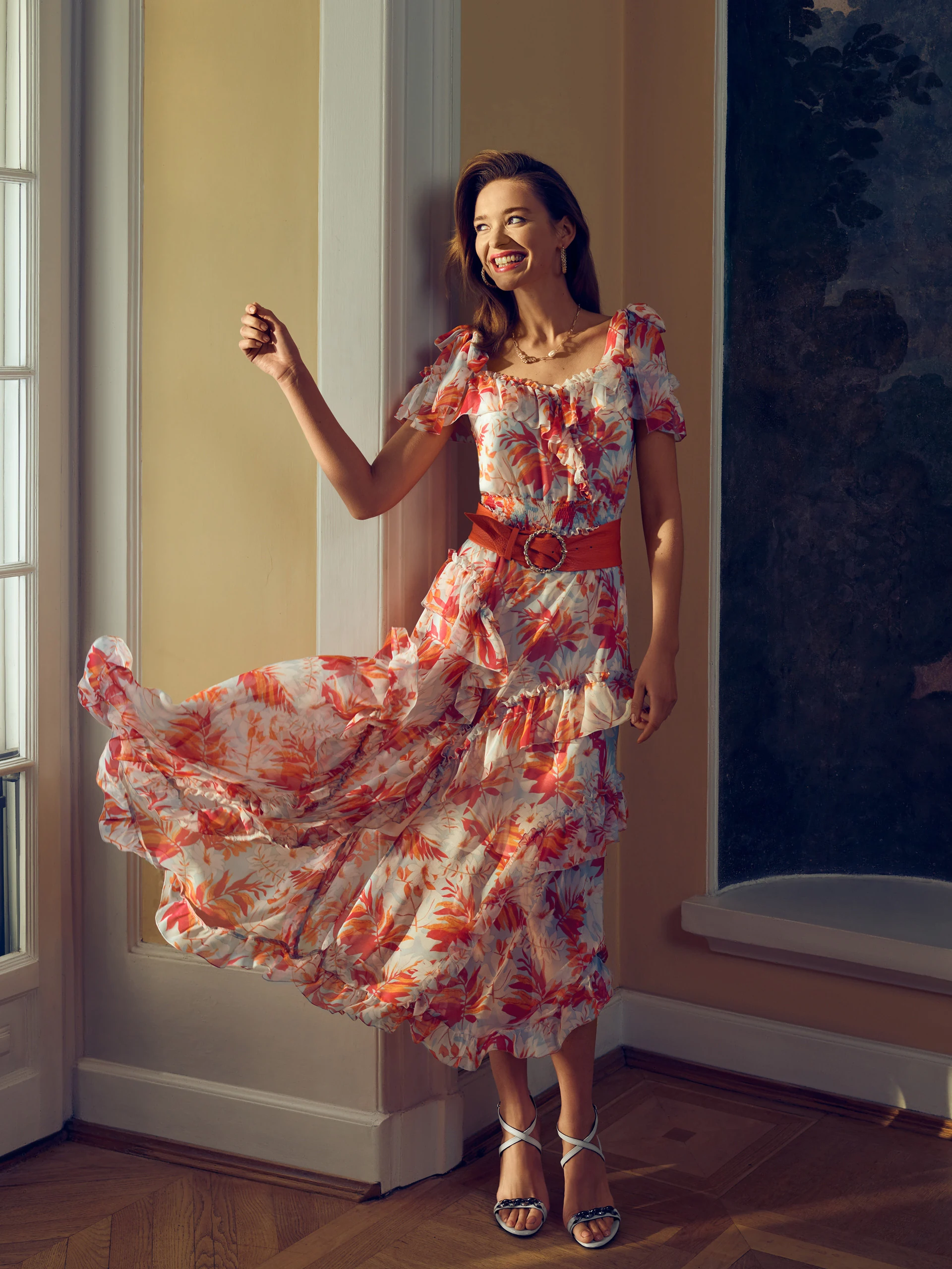 AIRY DRESS WITH FLORAL MOTIFS