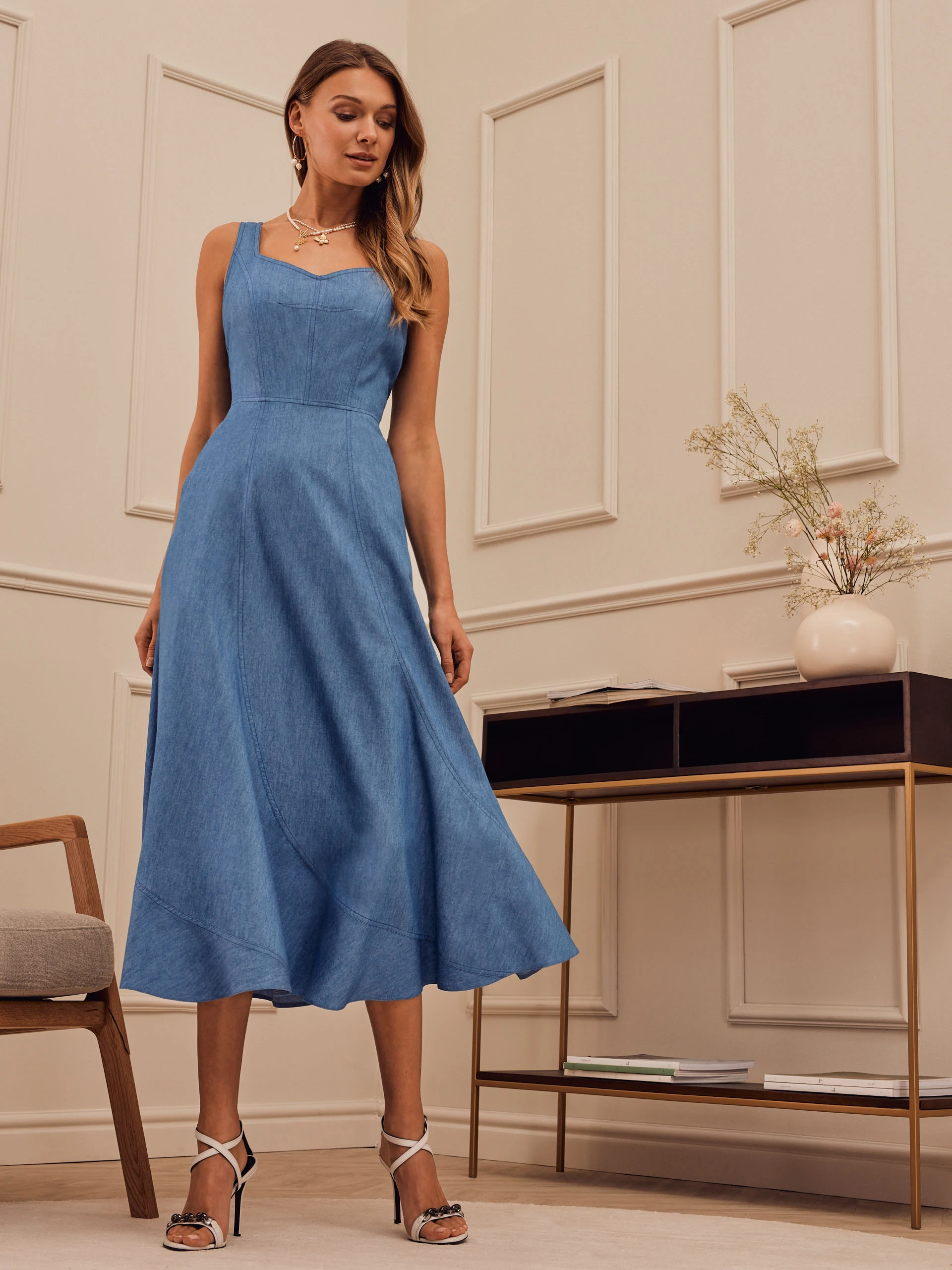 DENIM FLARED DRESS