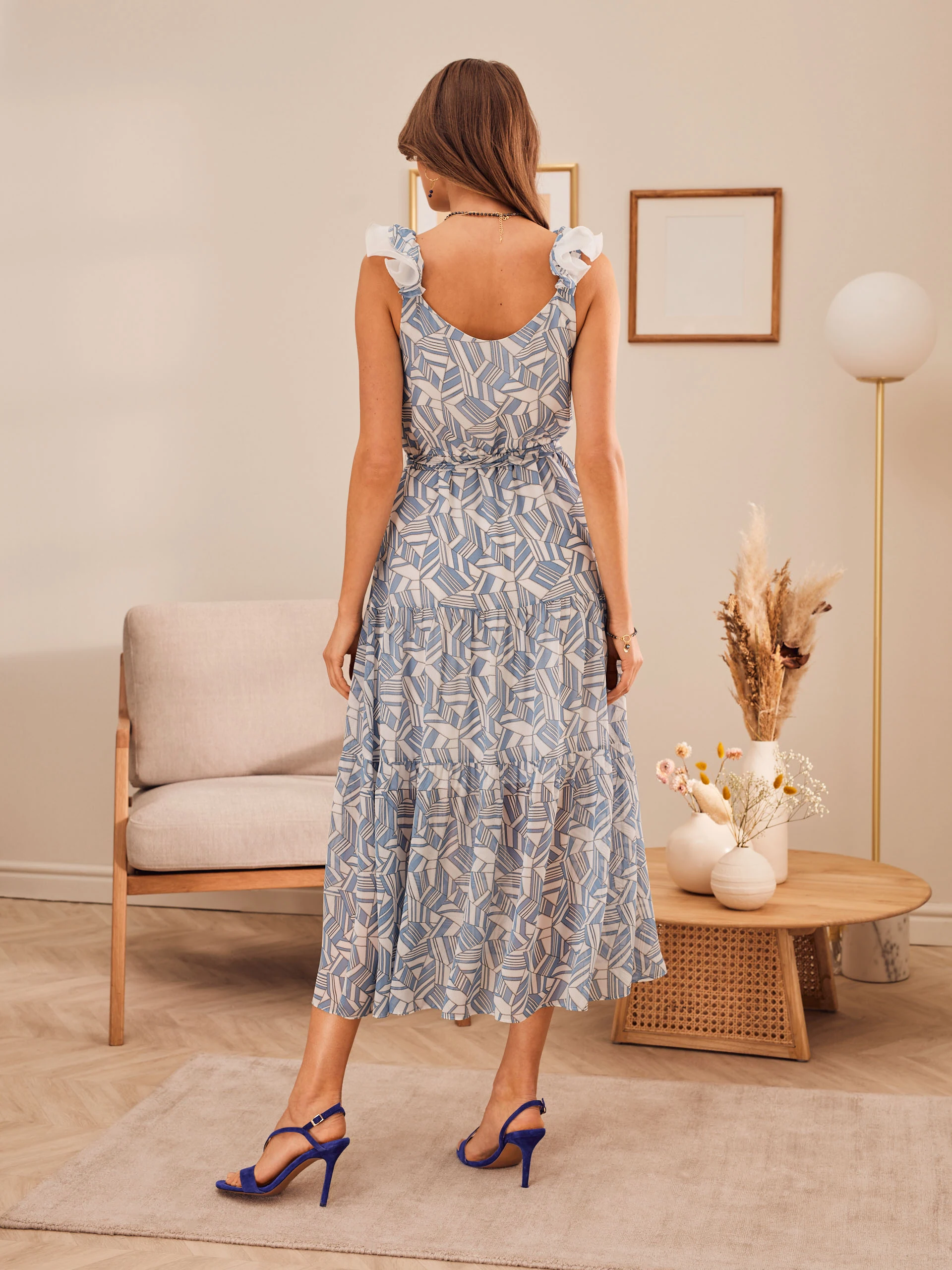 BLUE DRESS WITH RUFFLES