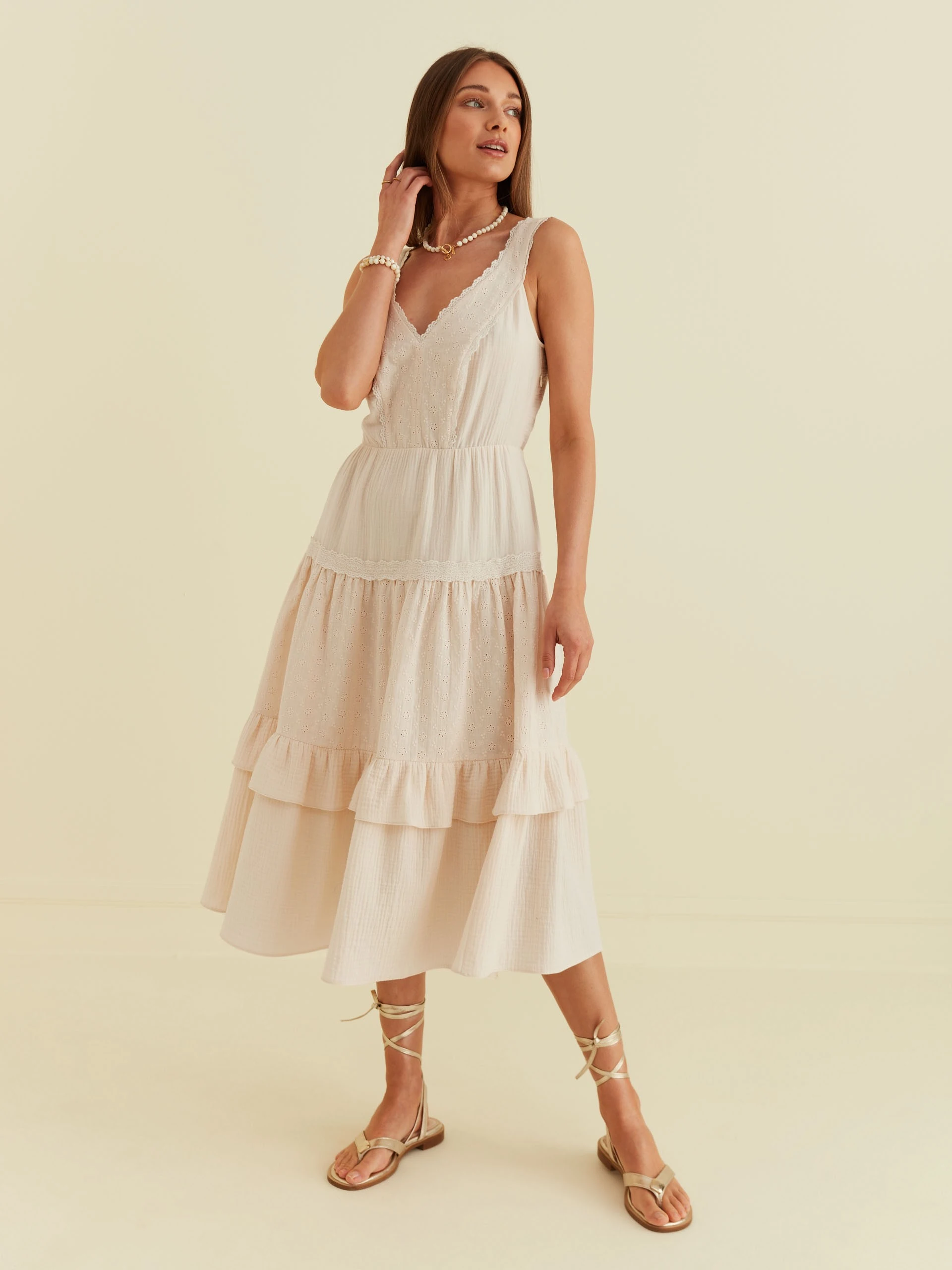 MIDI DRESS WITH LACE DETAILS
