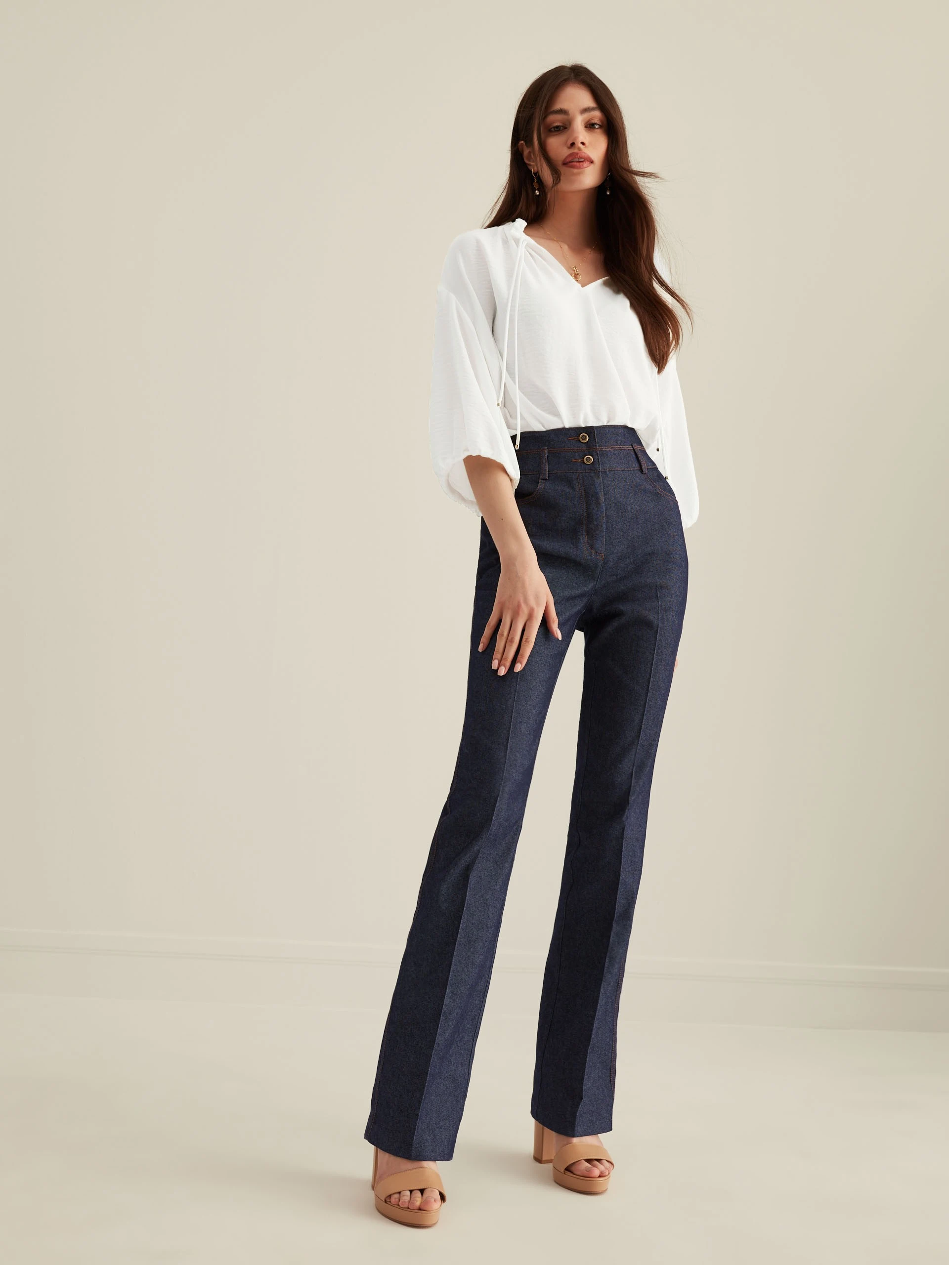 HIGH-WAISTED DENIM PANTS
