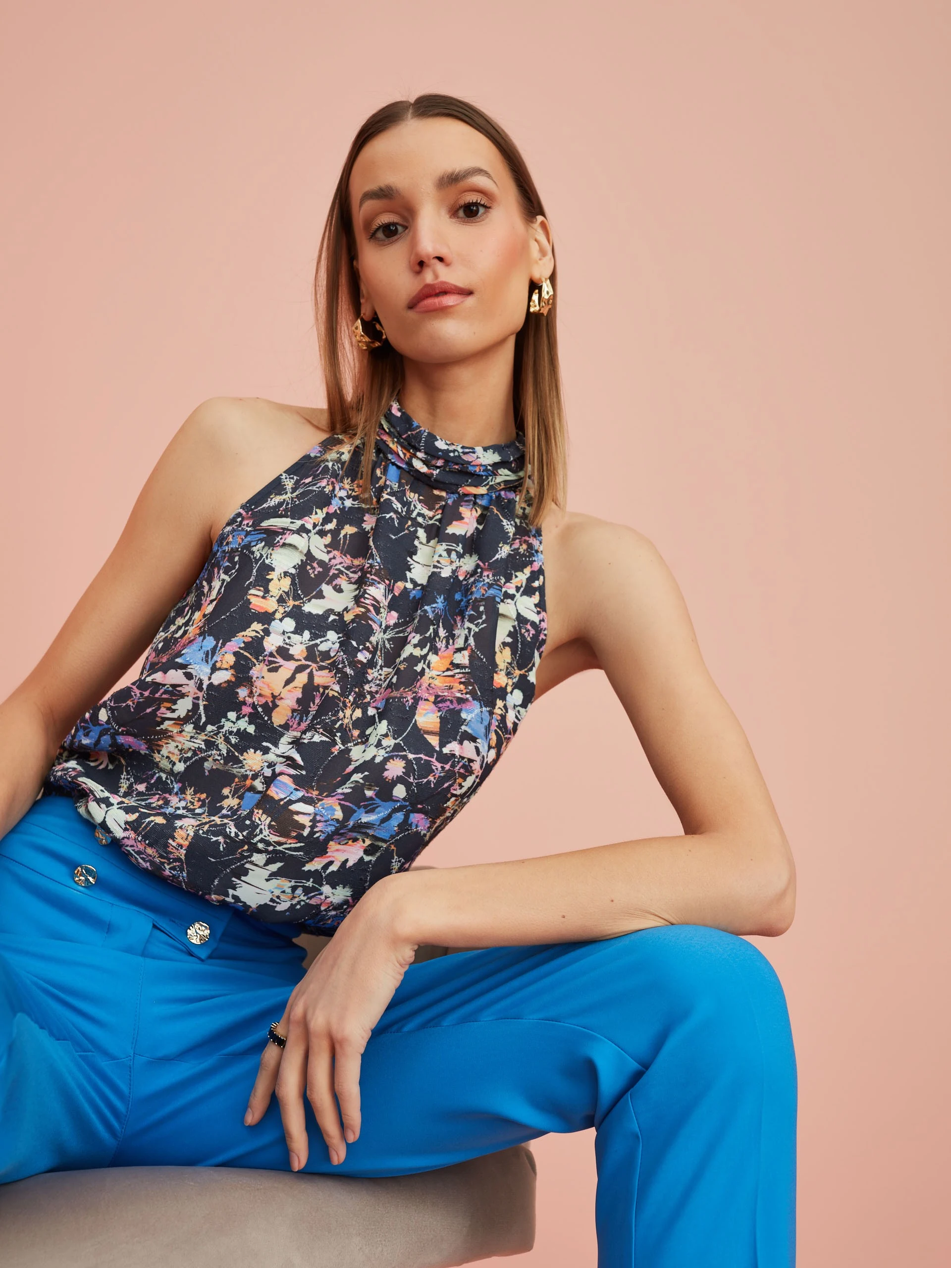 BLUE HIGH-WAISTED PANTS