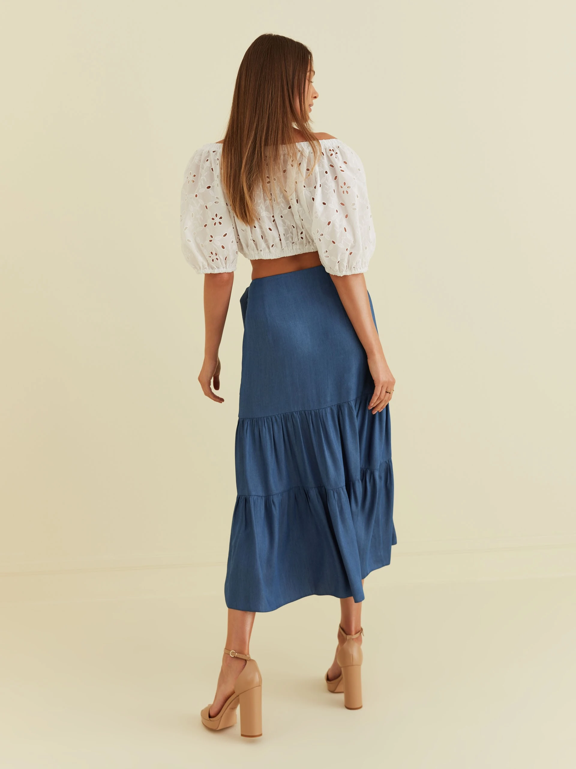 BLUE SKIRT WITH RUFFLES