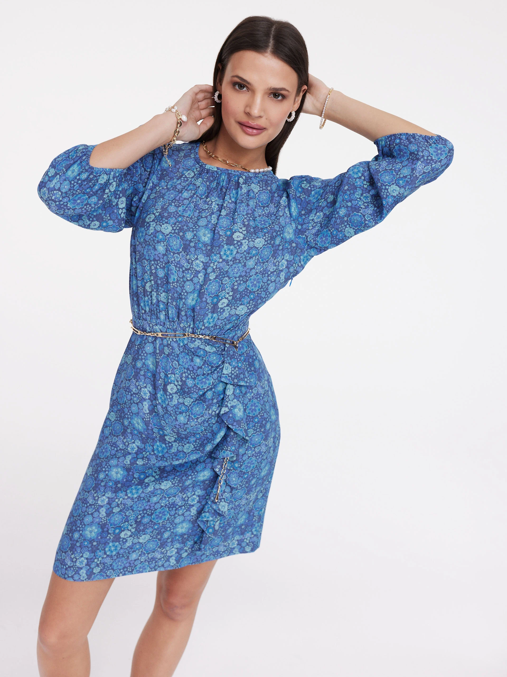 Blue floral pattern dress