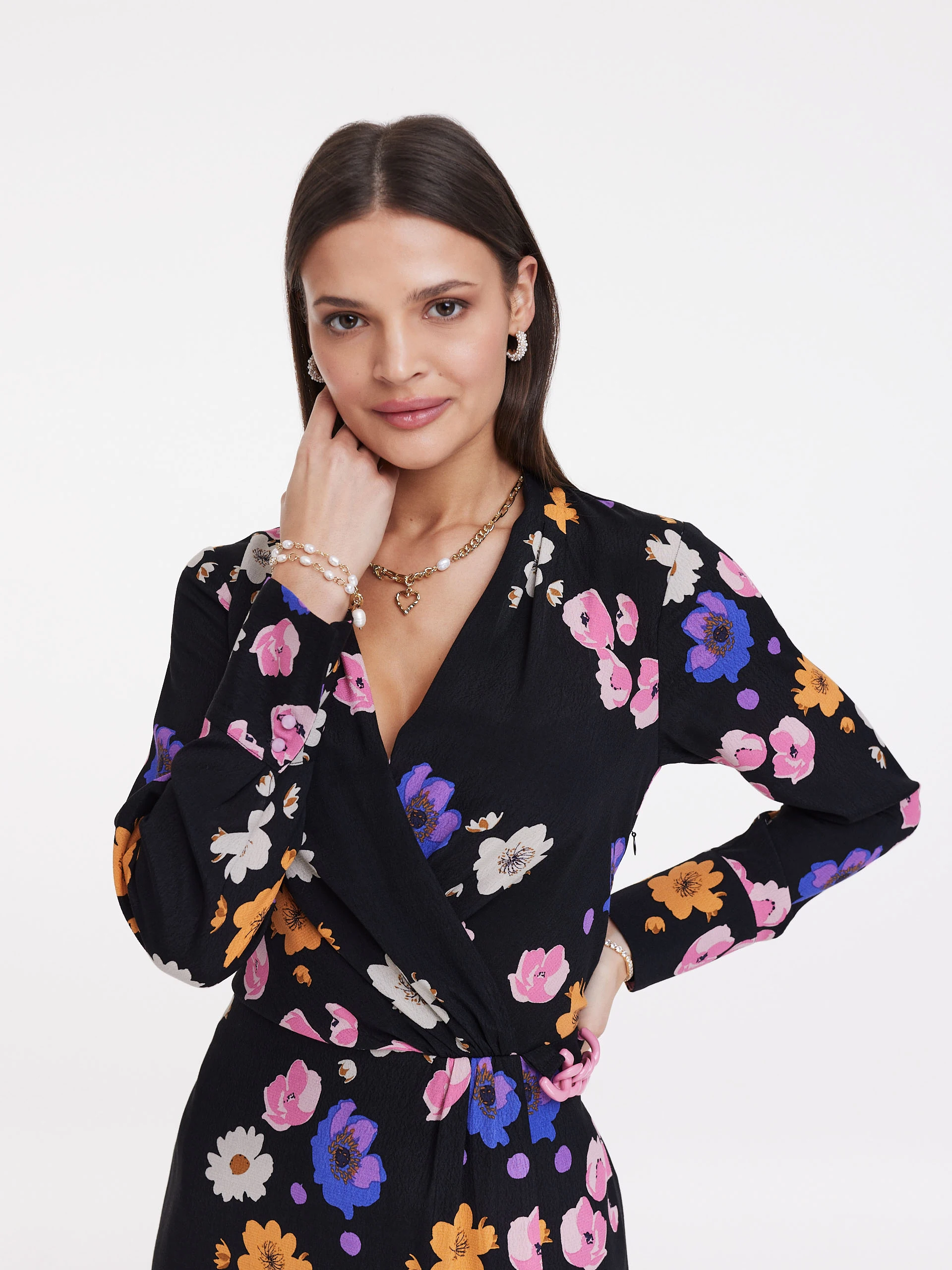 Black midi dress with colorful flowers