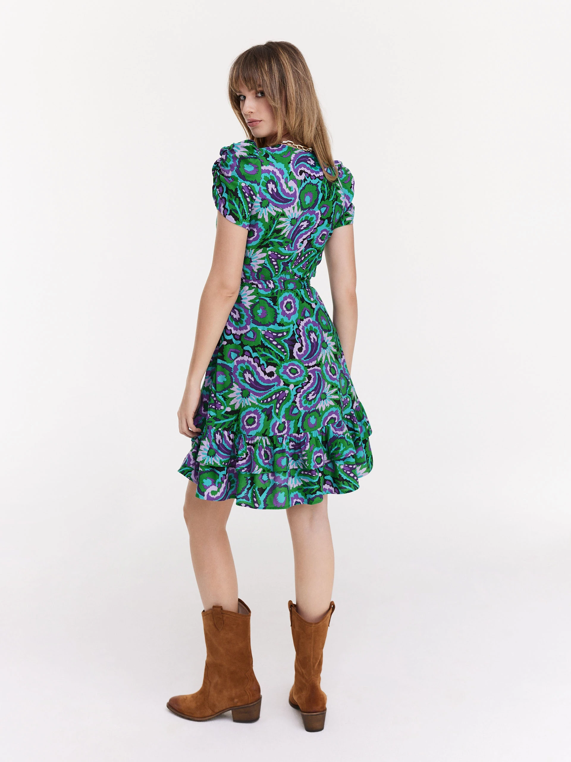 Green floral pattern dress