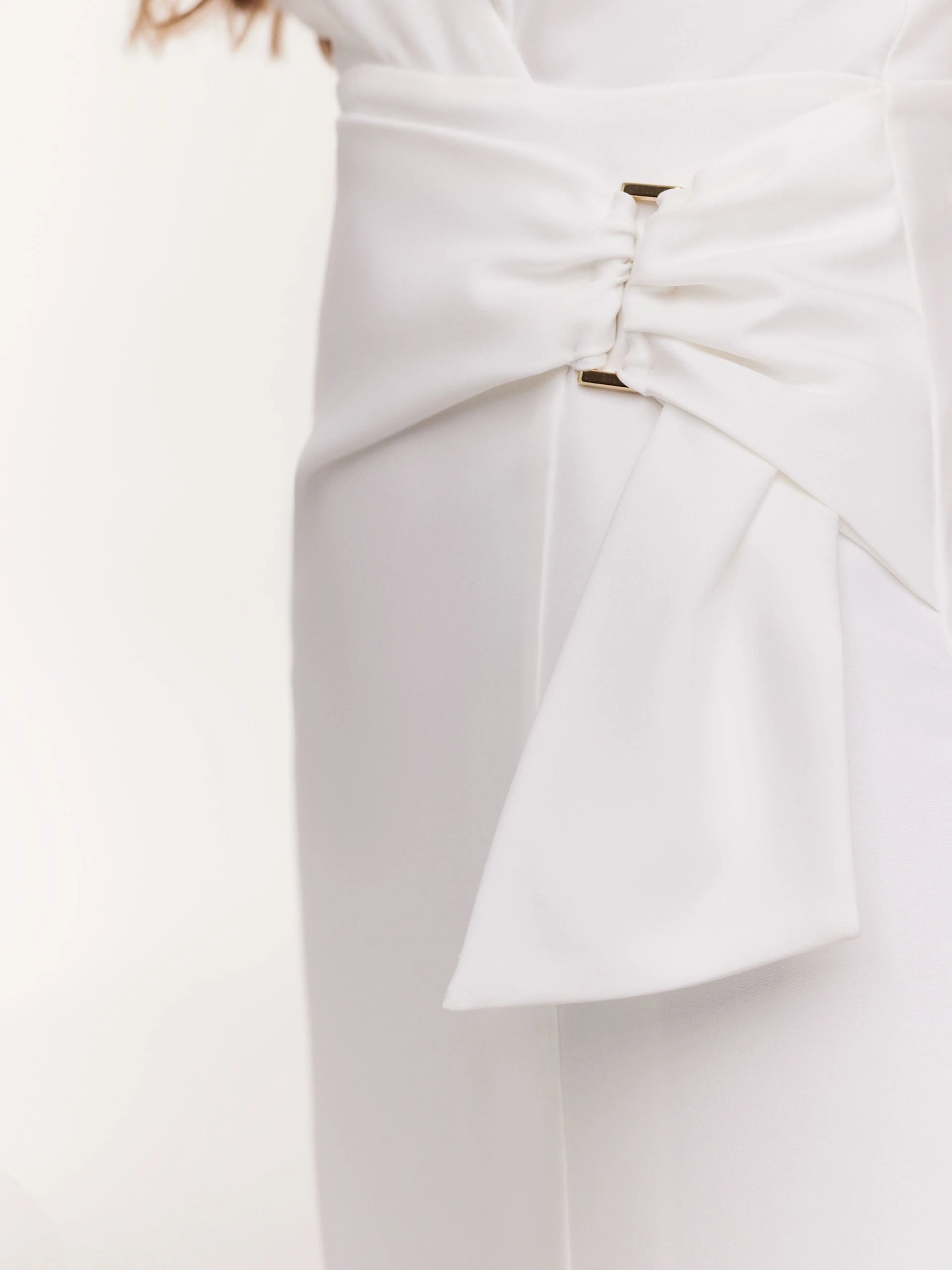 White dress with envelope neckline