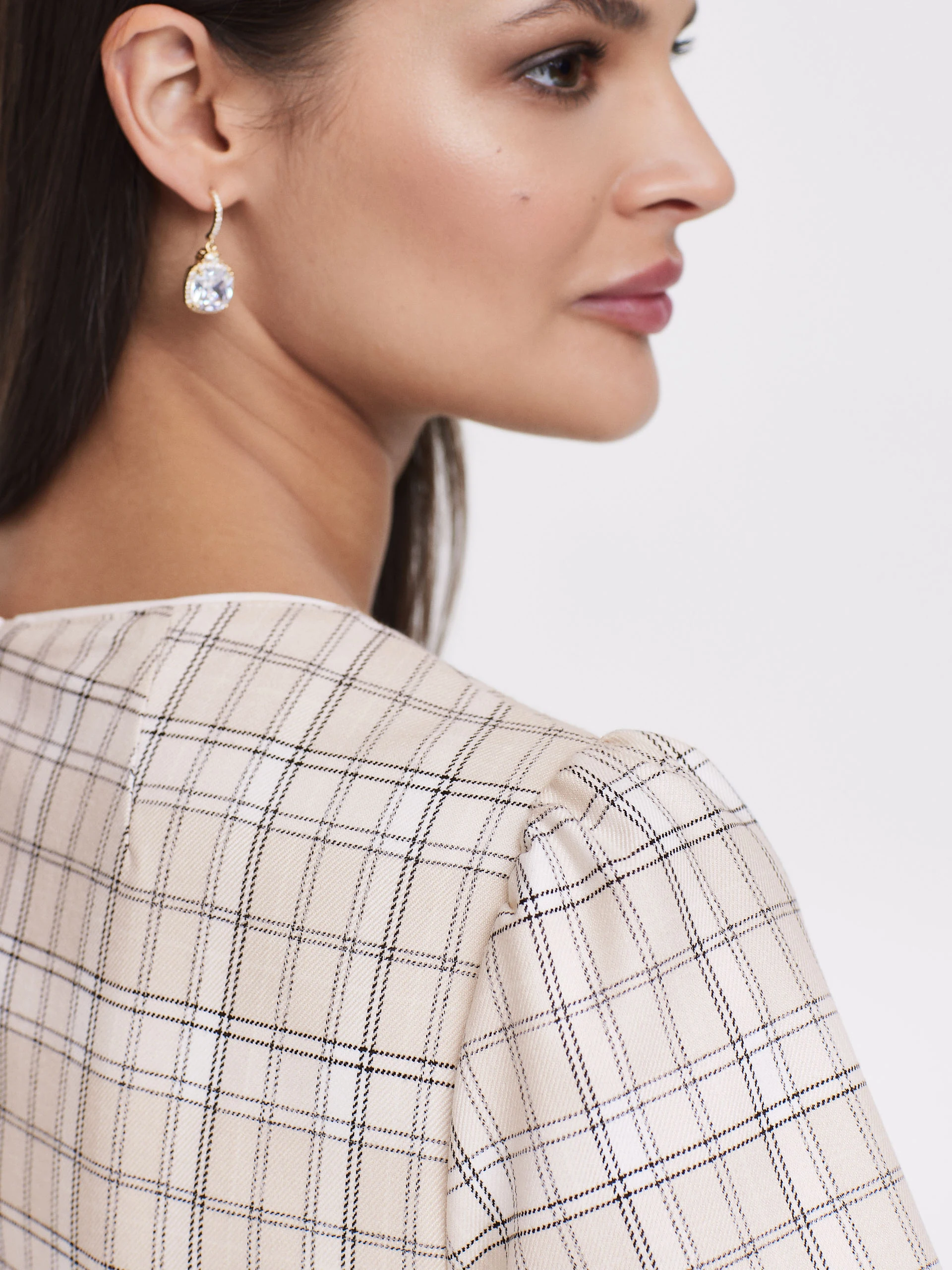Beige plaid straight cut dress