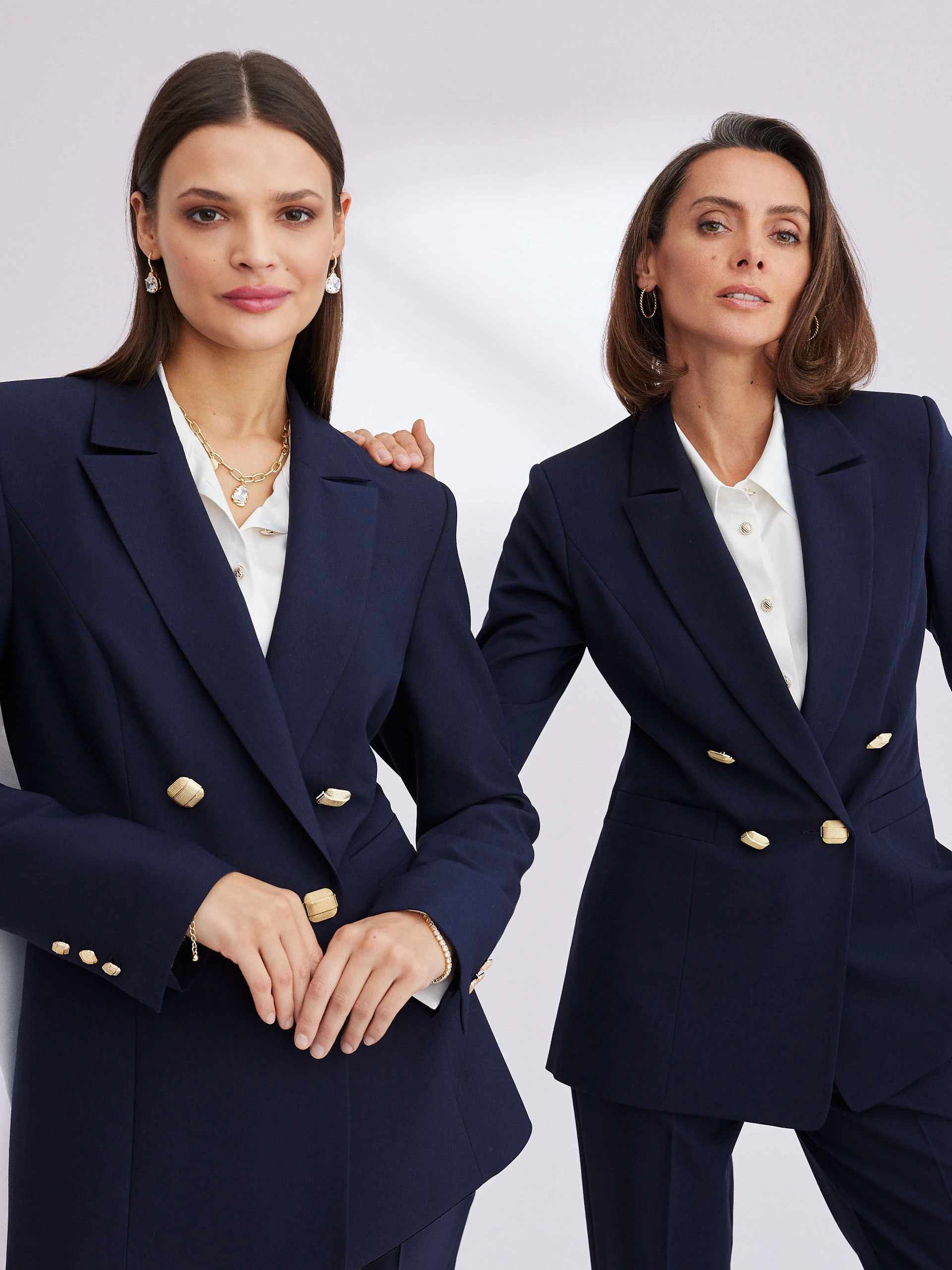 Navy blue jacket with gold buttons