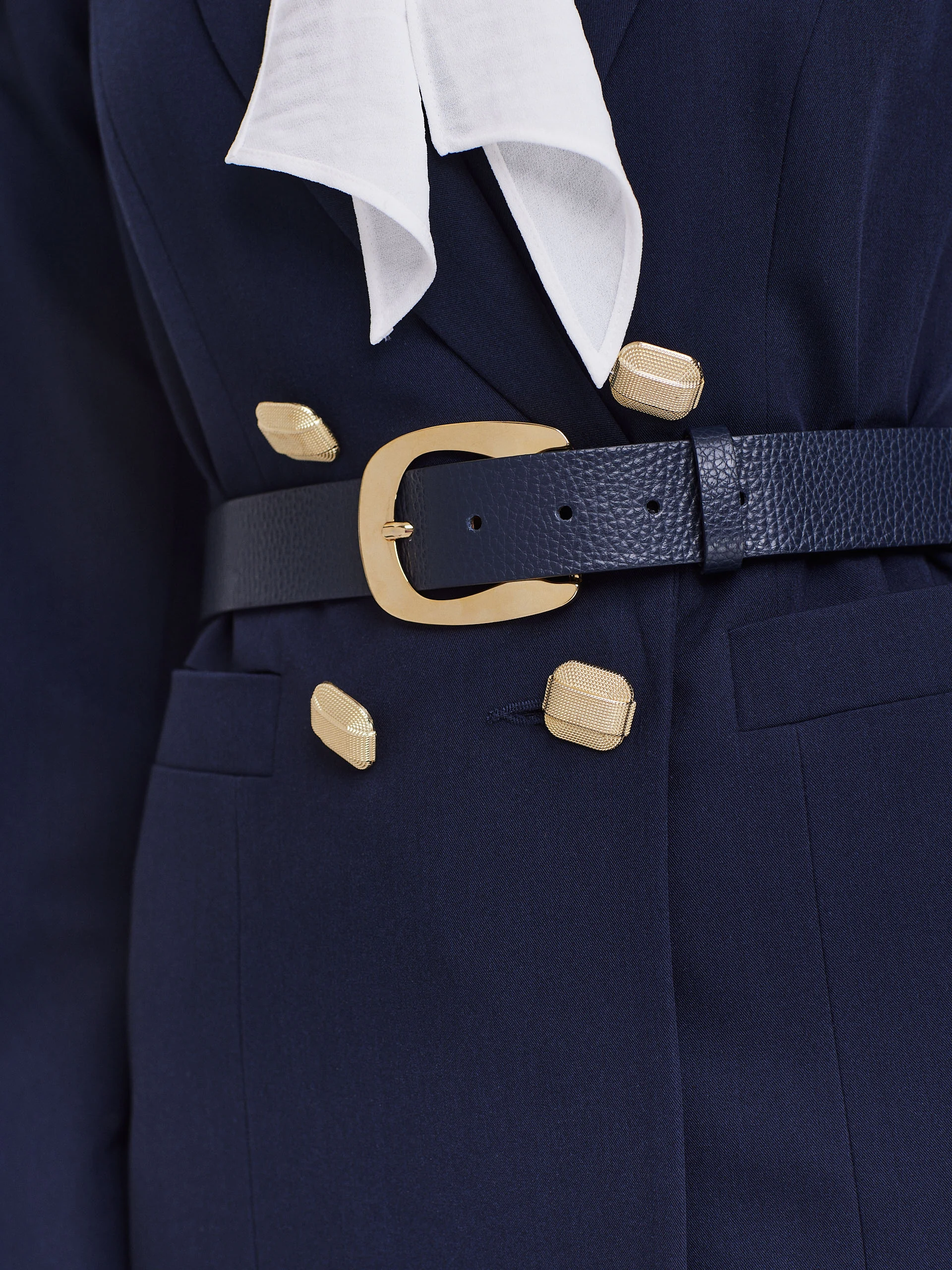 Navy blue jacket with gold buttons
