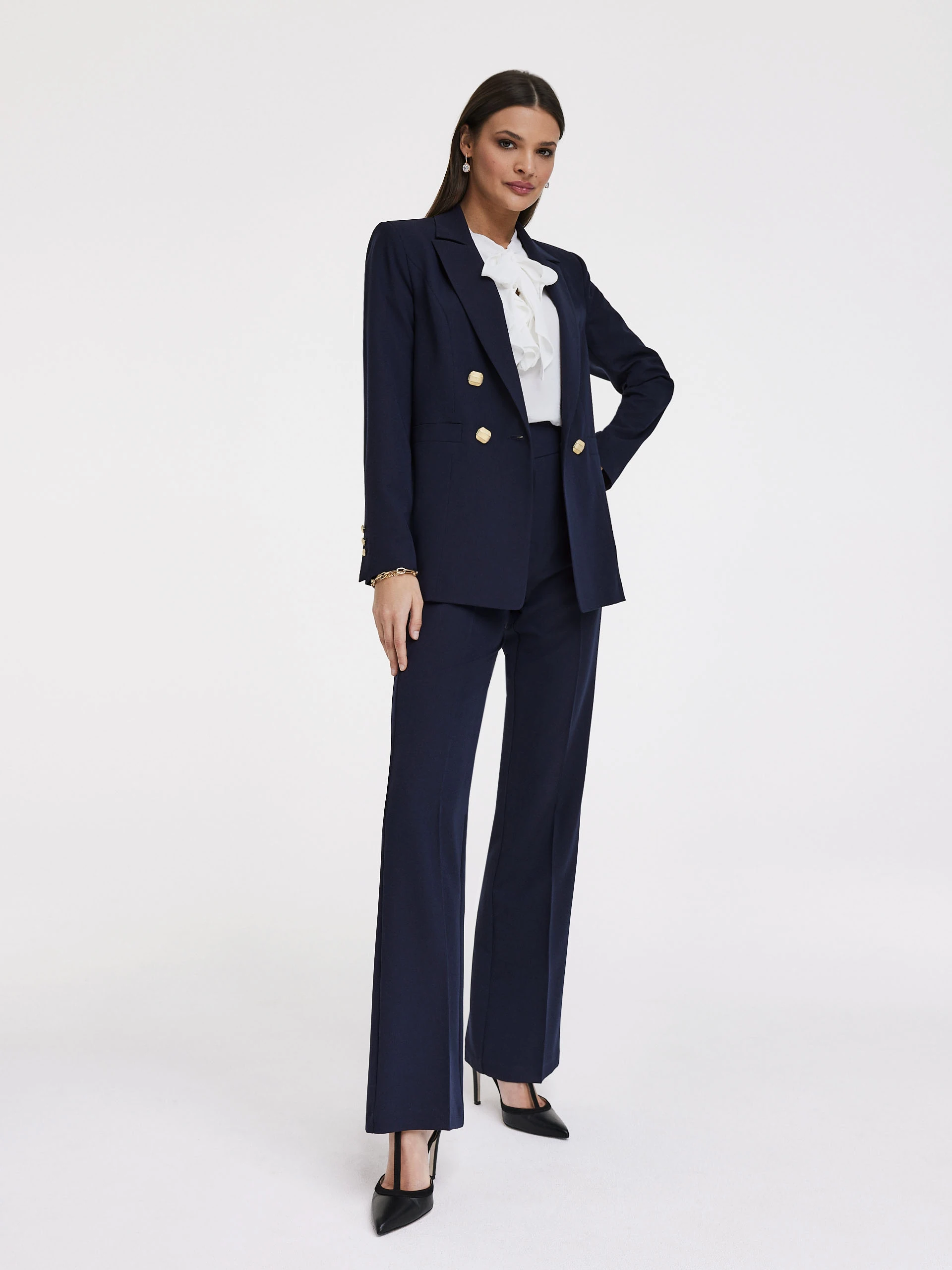 Navy blue jacket with gold buttons