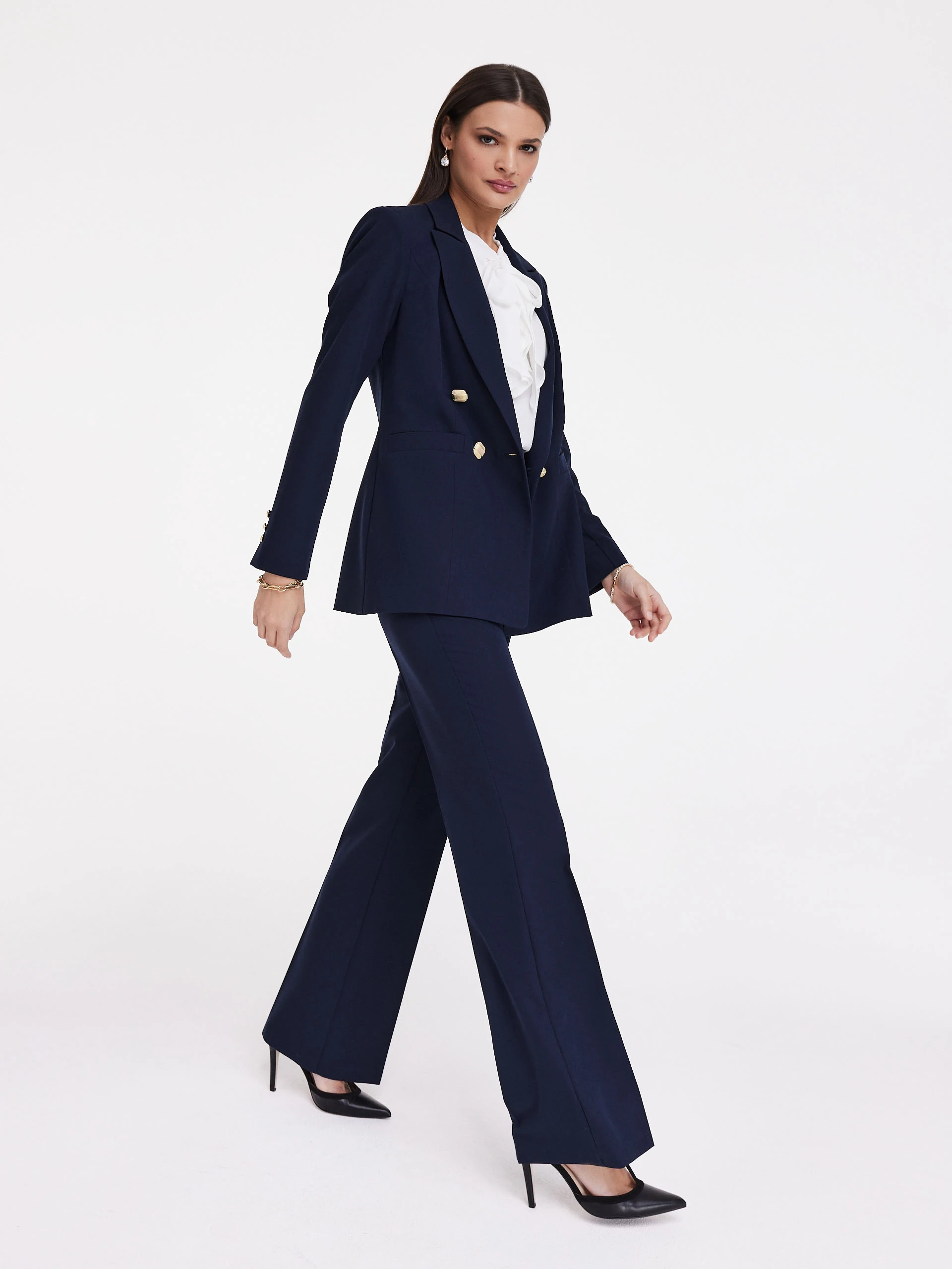 Navy blue jacket with gold buttons