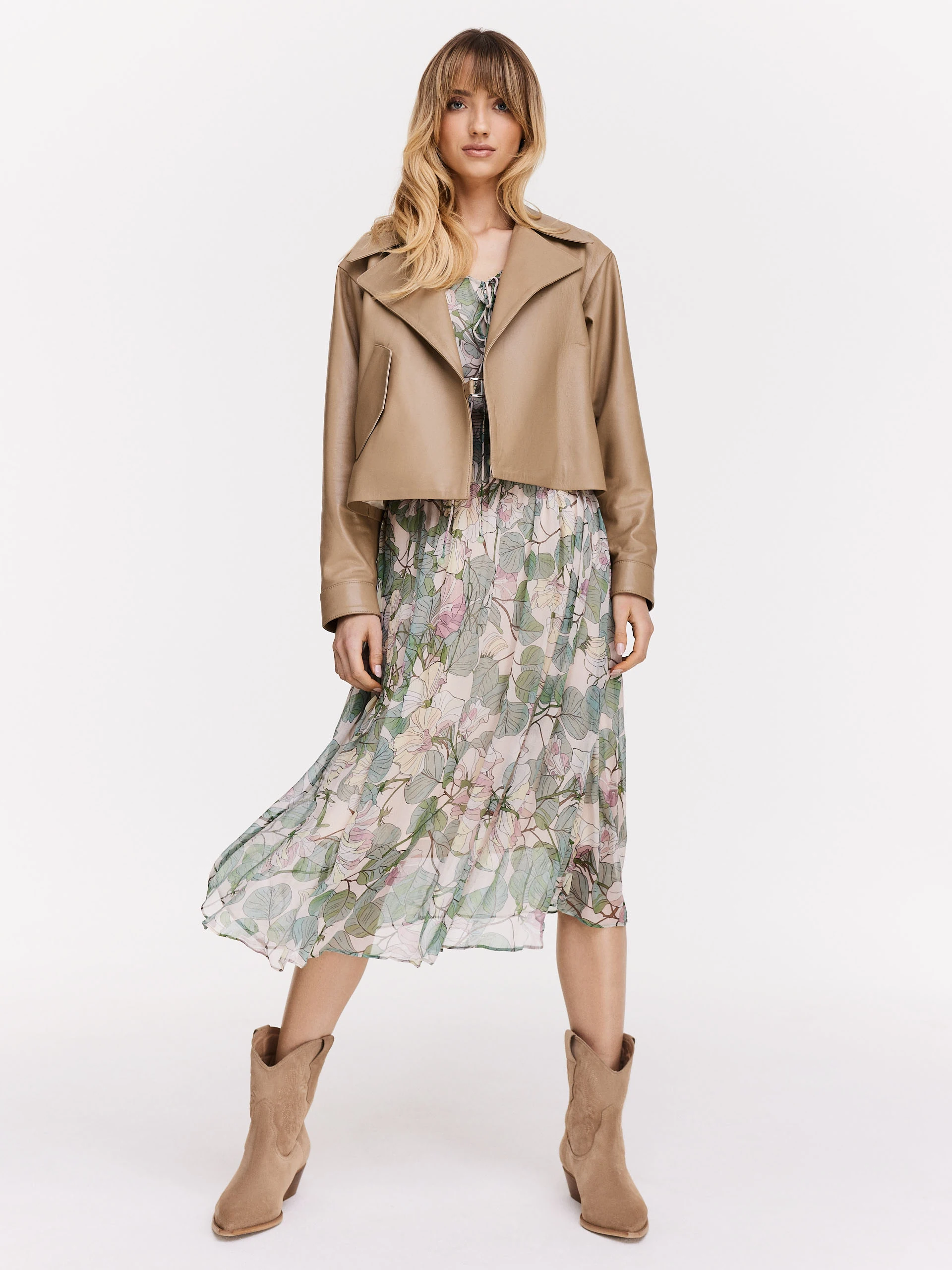 Minimalist beige leather ramon jacket