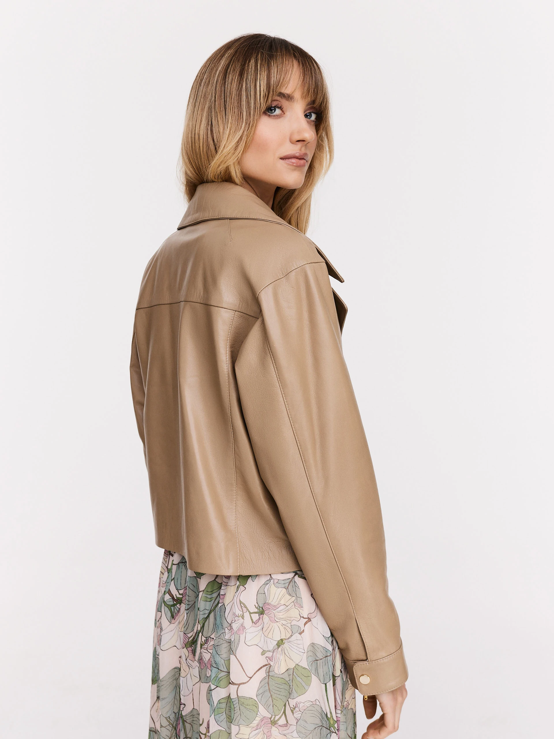 Minimalist beige leather ramon jacket