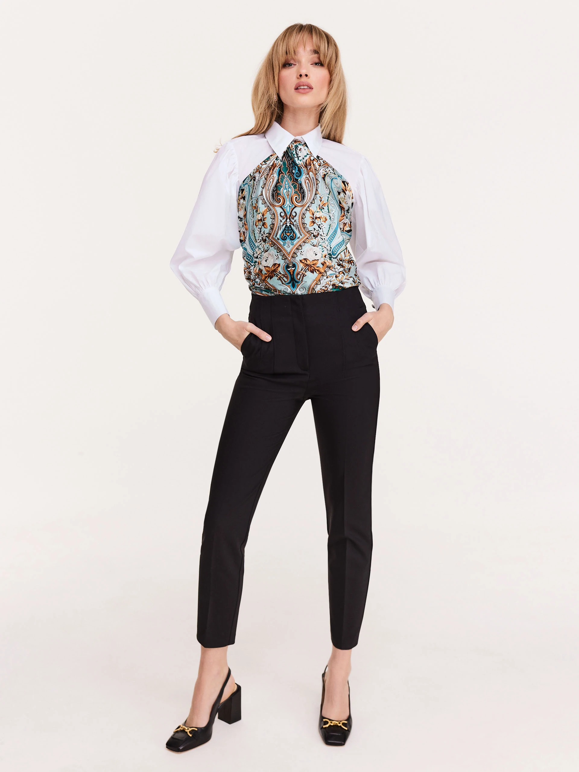 Elegant white shirt with buff sleeves