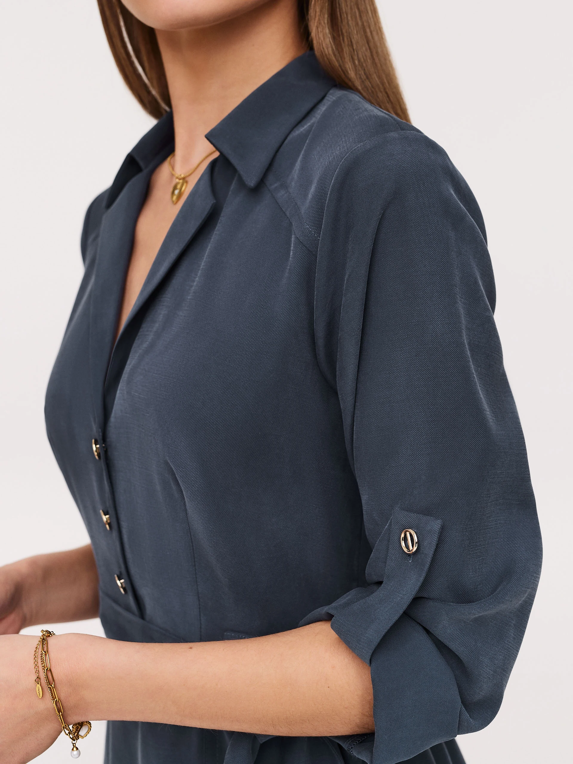 Navy blue midi shimmer with decorative buttons