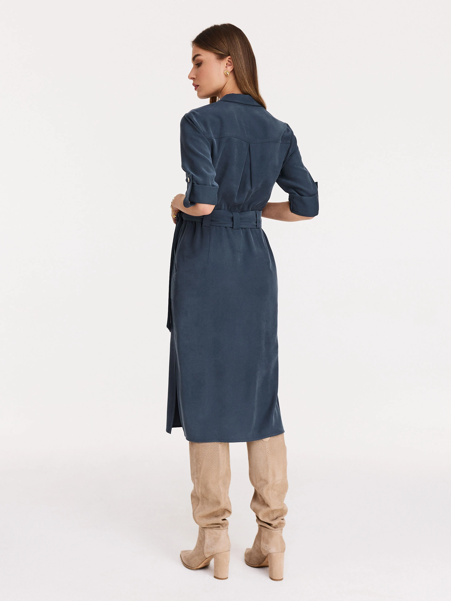 Navy blue midi shimmer with decorative buttons