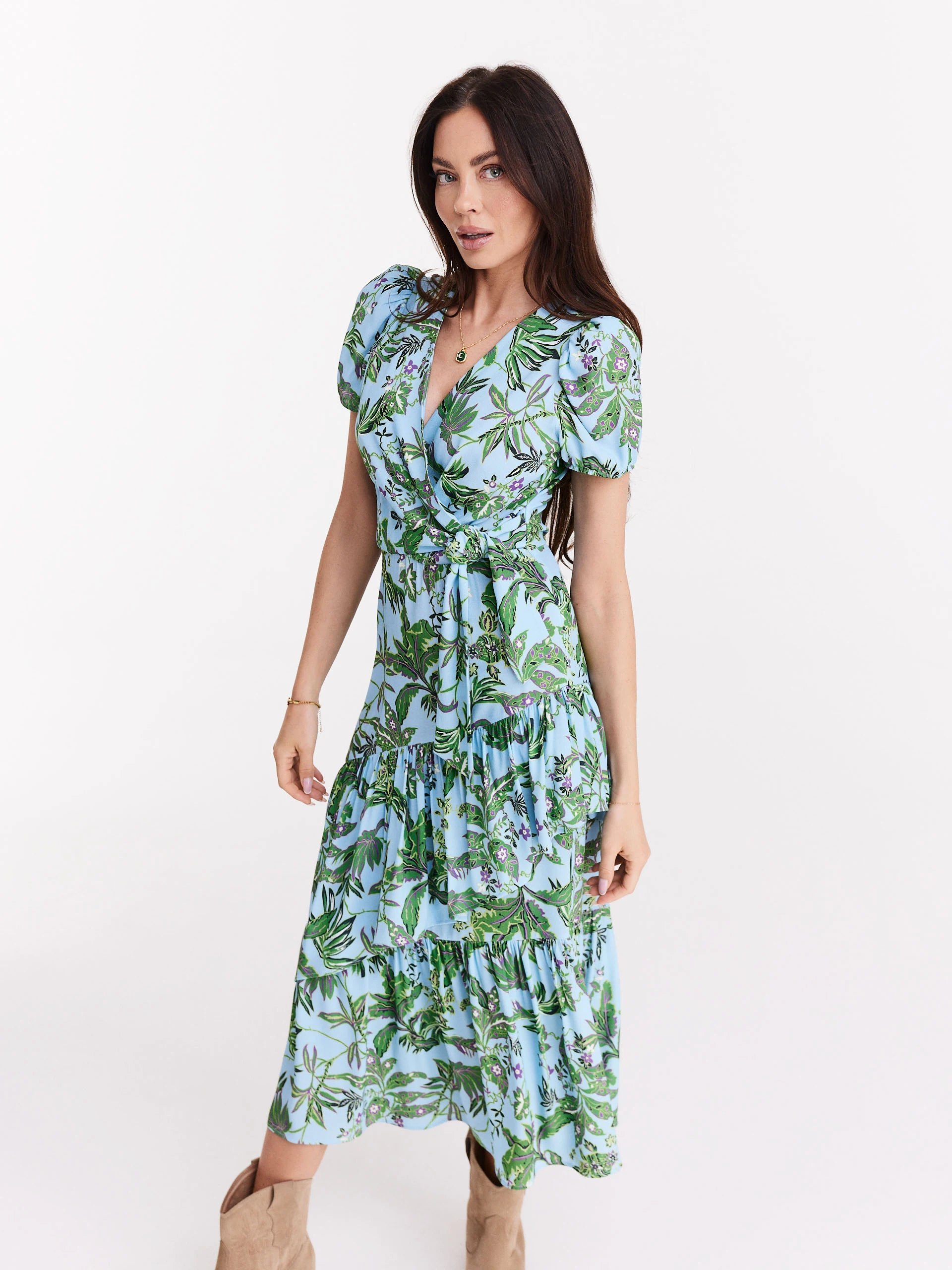 Blue floral midi dress