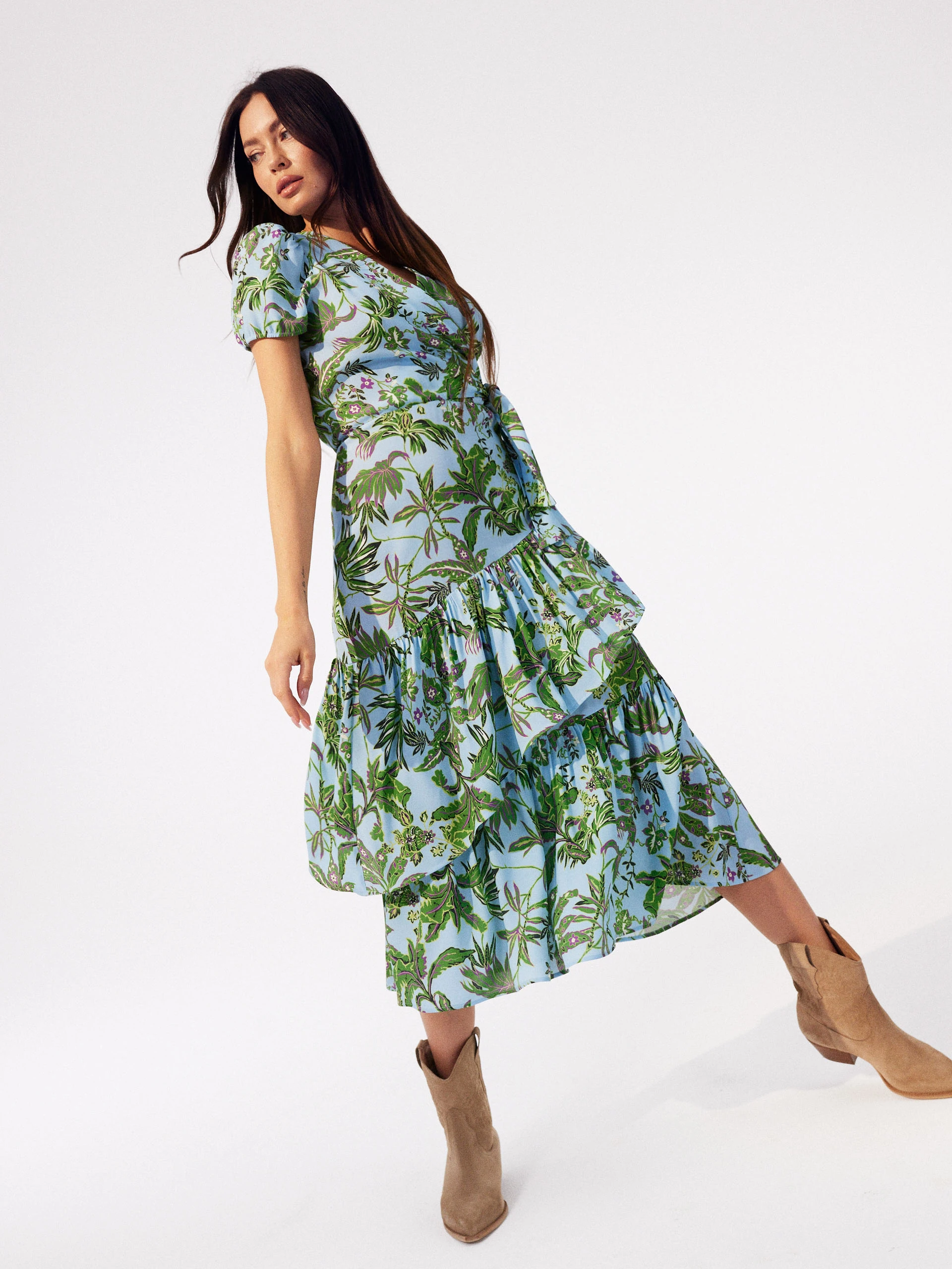 Blue floral midi dress