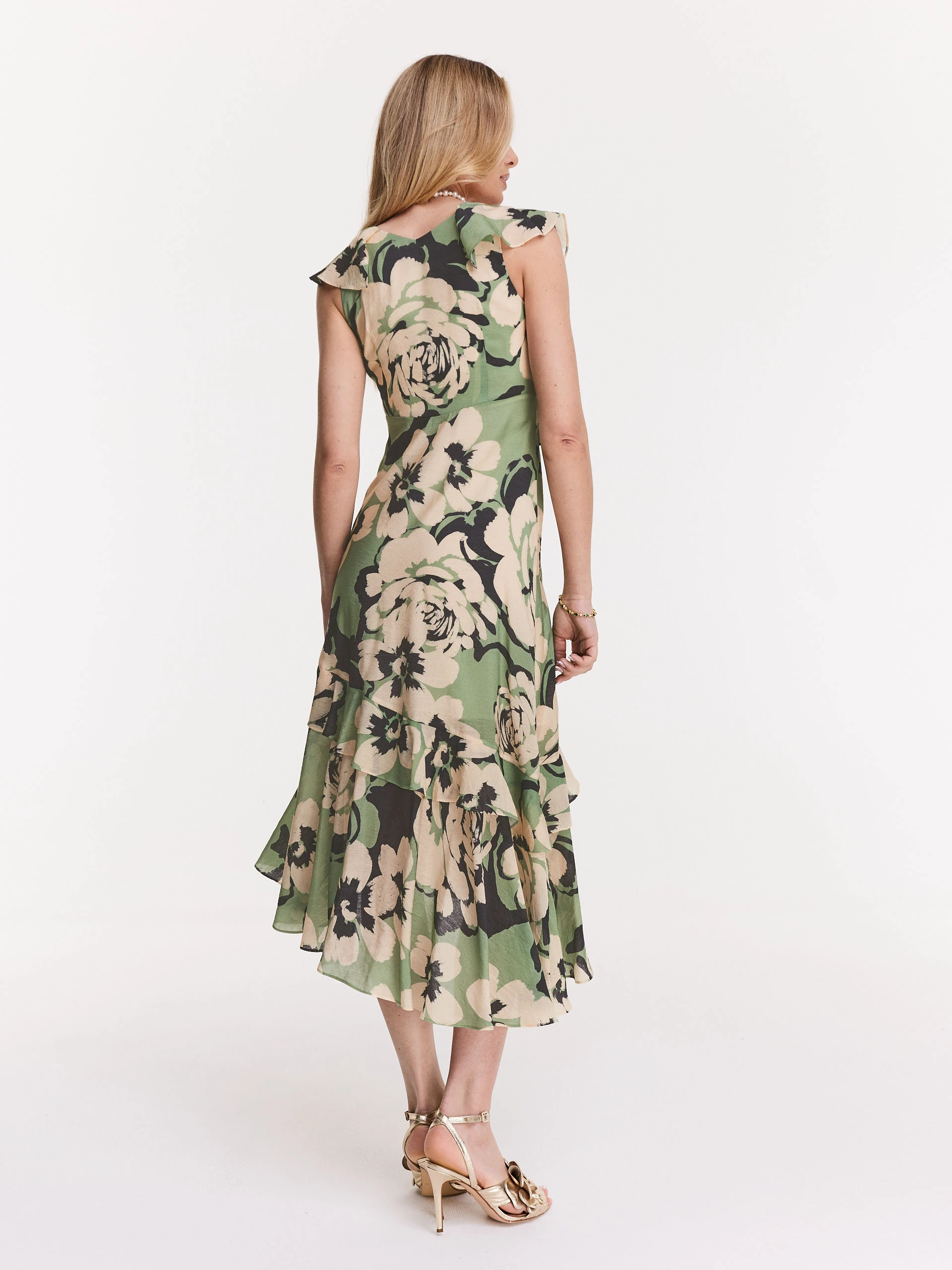 Patterned dress with asymmetrical bottom