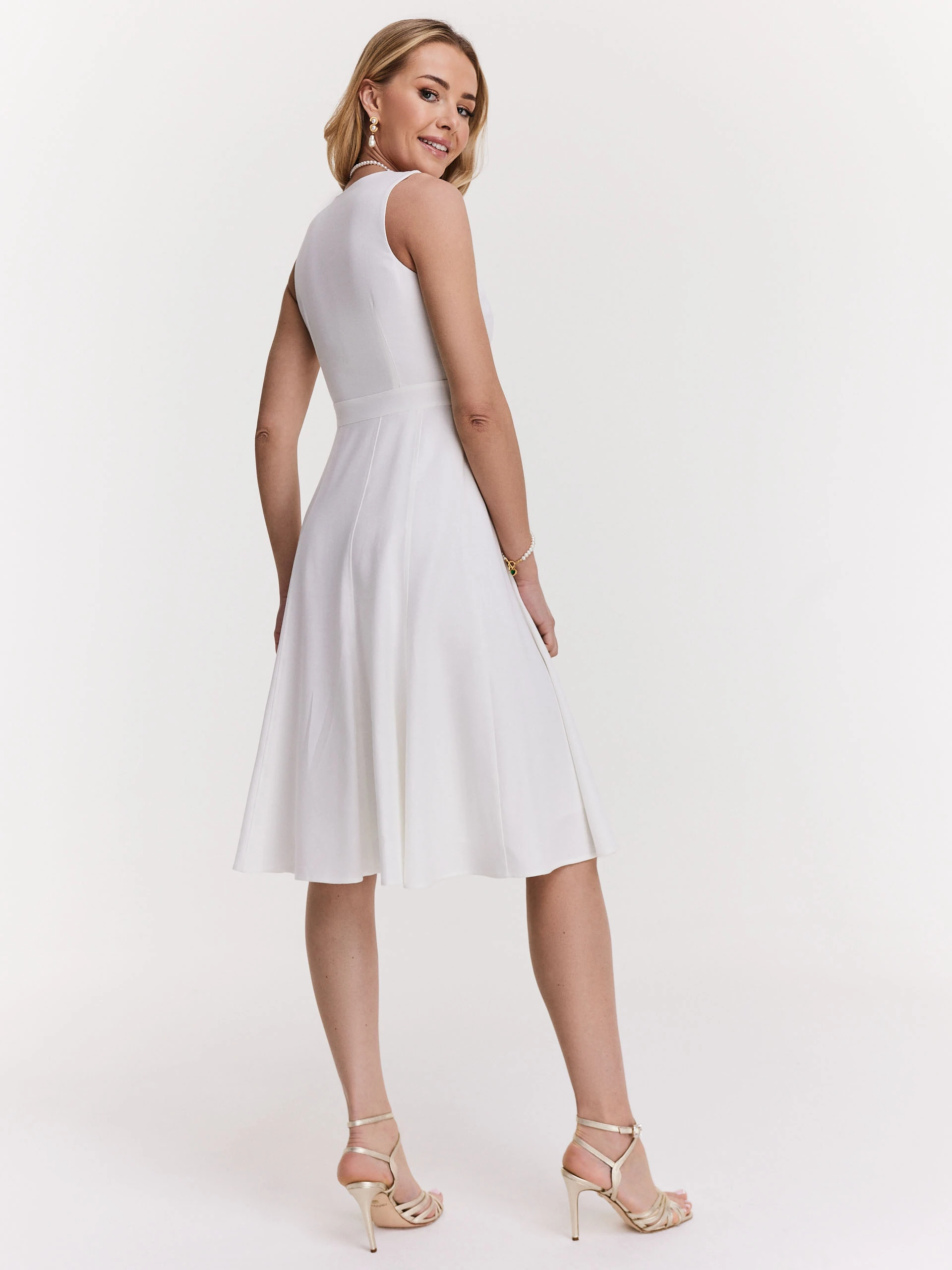 White dress with V neckline