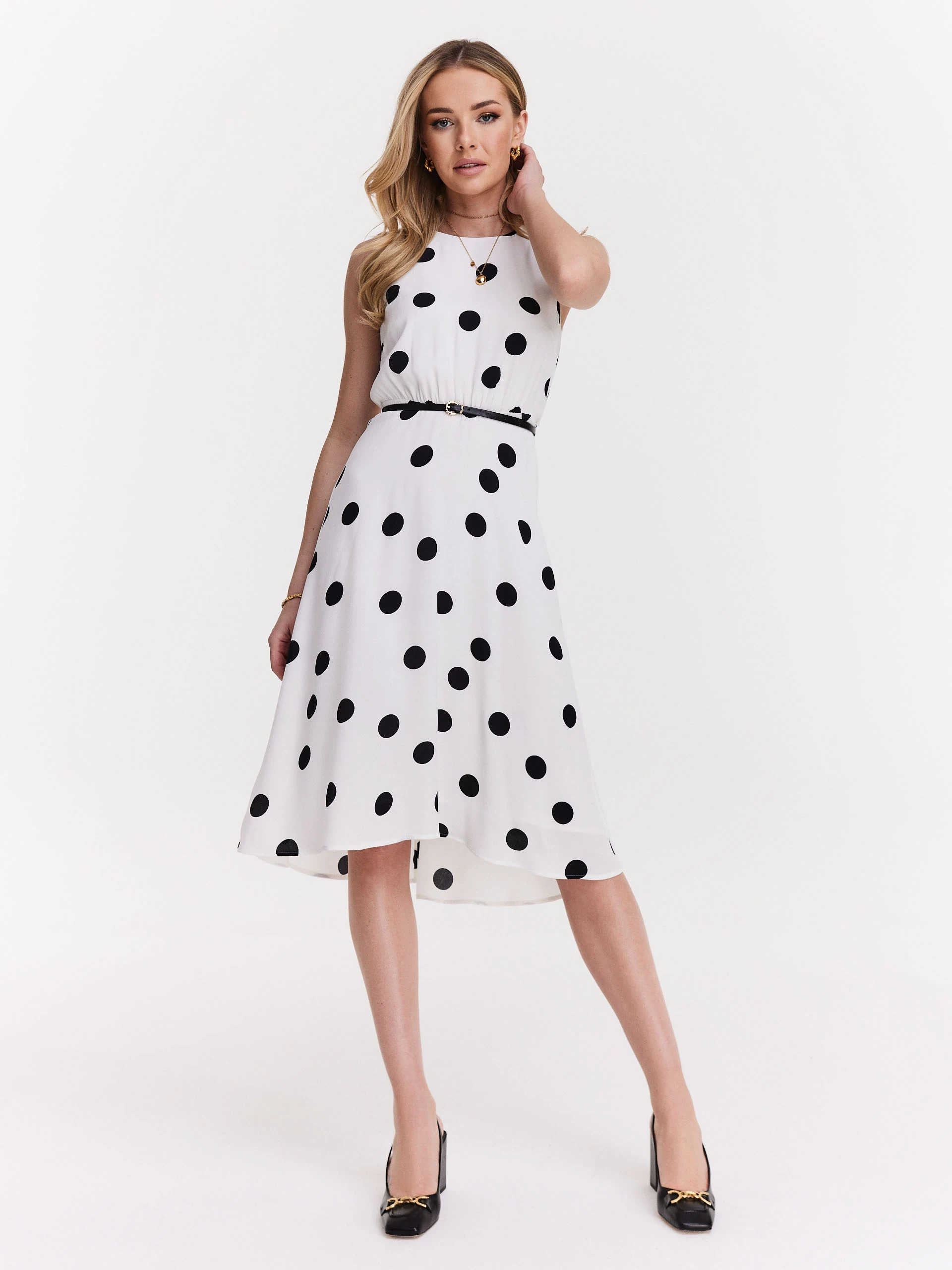 Pea-print midi dress